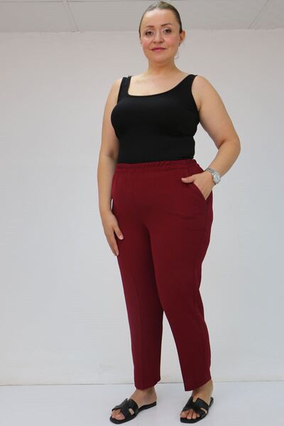 Eslina 59015 Large Size Borupaça Crepe Trousers - Claret Red