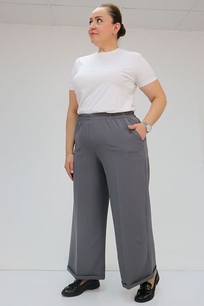 Eslina 59008 Large Size Double Leg Trousers with Elastic Waist - Anthracite