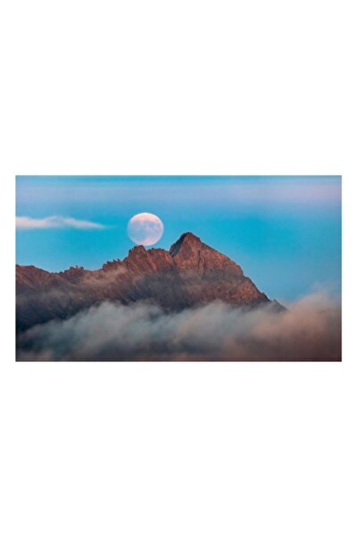 OEM Pictură pe pânză, „Lună plină peste vârfuri maiestuoase”, Munte, Lună plină, Apus de soare, Cer, Vârfuri, Peisaj