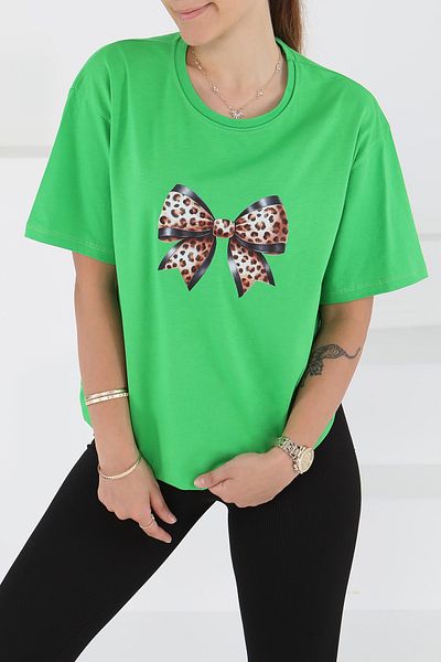 TOFİSA Printed Short Sleeve T-Shirt Green - 27501