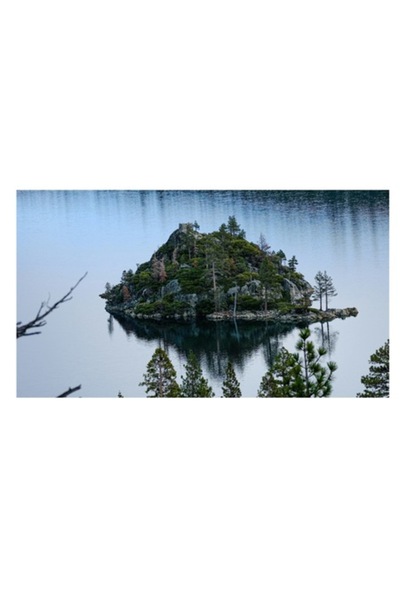 OEM Pictură pe pânză, „Reflecția insulei solitare în apa cristalină”, Insulă, Pini, Reflecție
