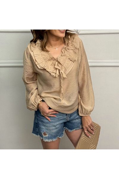 Azda Ruffle Collar Shirt Linen Md:758