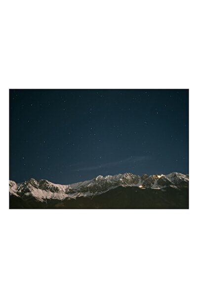 OEM Tablou Canvas, 'Eternele piscuri sub cerul instelat', Stele, Munti, Noapte, Zapada, Lumina, 50 x 50c