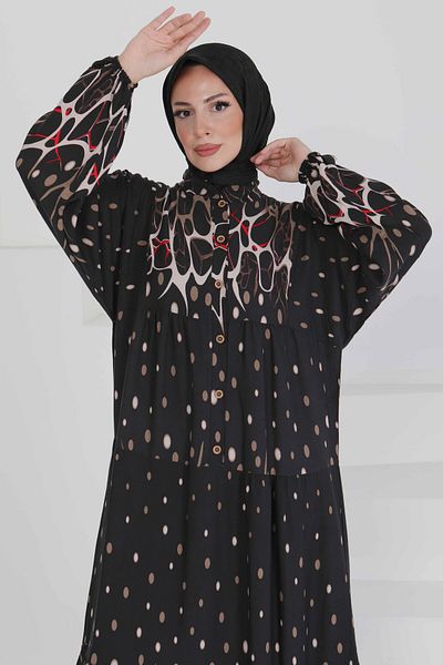 TOFİSA Patterned Buttoned Dress Mink - 27493