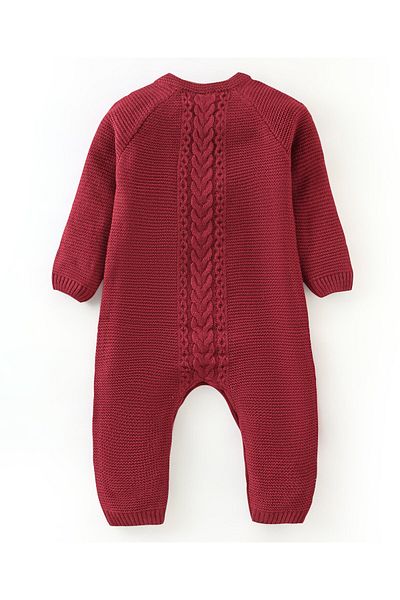 Babyhug Cotton Full Sleeves Footed Romper Solid Colour - Red