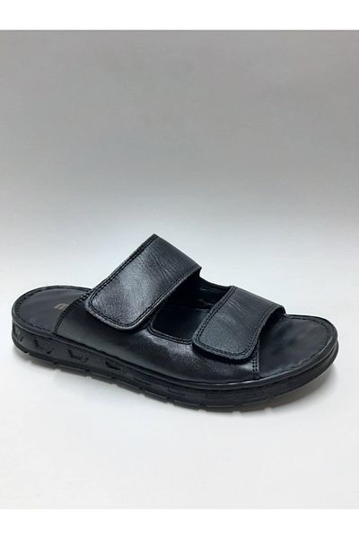 marutti Genuine Leather Double Sticked Toe Open Casual Black Color Men's Slippers