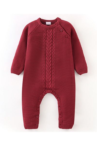 Babyhug Cotton Full Sleeves Footed Romper Solid Colour - Red