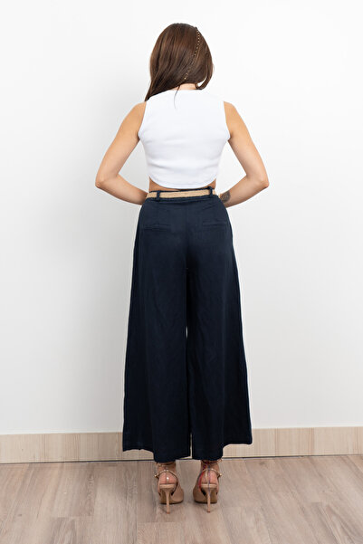 MissVina Midi Boy Hasır Kemerli Keten Pantolon 30278