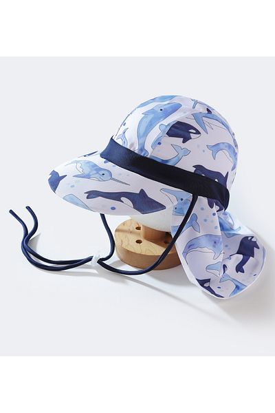 SAPS All Over Dolphin & Whale Printed Swimming Cap - Blue & White
