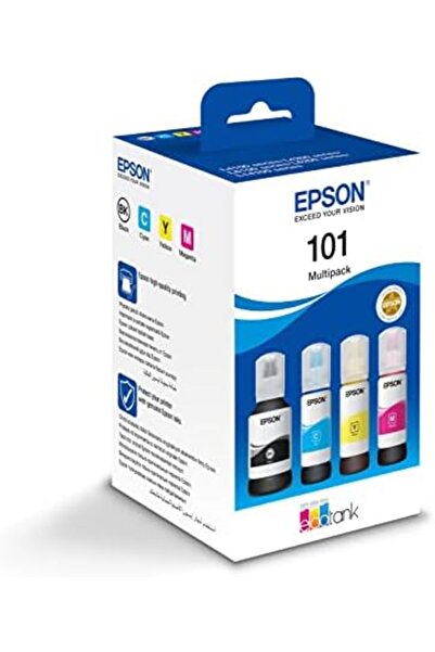 EPSON حبر EcoTank ١٠١، ٤ ألوان - أسود، أرجواني، سماوي، أصفر، مقاس كبير