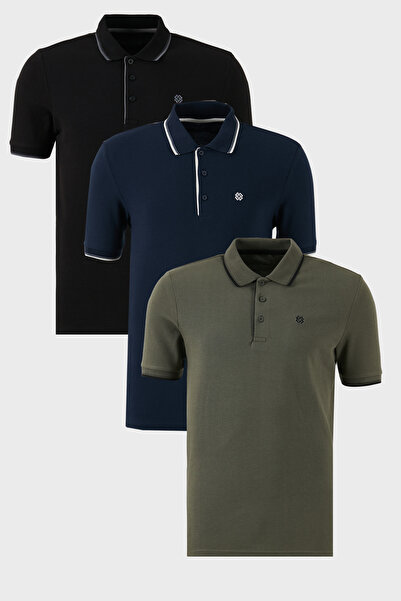 Buratti Βαμβακερή λεπτή εφαρμογή με λεπτομέρεια με κουμπιά γιακά πόλο 3 πακέτ...