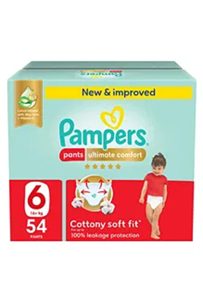 Pampers حفاضات بنطلون ألتيميت كومفورت، مقاس 6، 16-21 كجم، لوشن غني بالصبار وف...