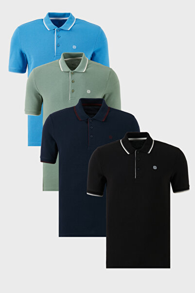 Buratti Βαμβακερή λεπτή εφαρμογή με λεπτομέρεια με κουμπιά γιακά πόλο 4 πακέτ...