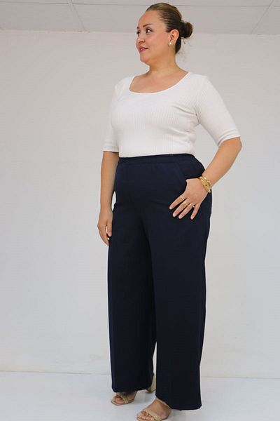 Eslina 59017 Large Size Loose Pants with Elastic Waist - Navy Blue