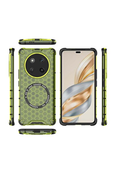 SKYDDAR INNOVATION Θήκη για Honor X9c / Magic7 Lite, HoneyComb Shield MagSafe, Antisoc, σετ αυτοκόλλητων, Πράσινη