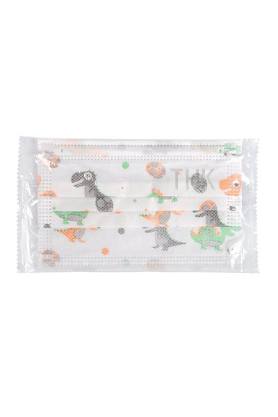 THK Set de 10 măști pentru copii ambalate individual, multicolore cu desene cu dinozauri