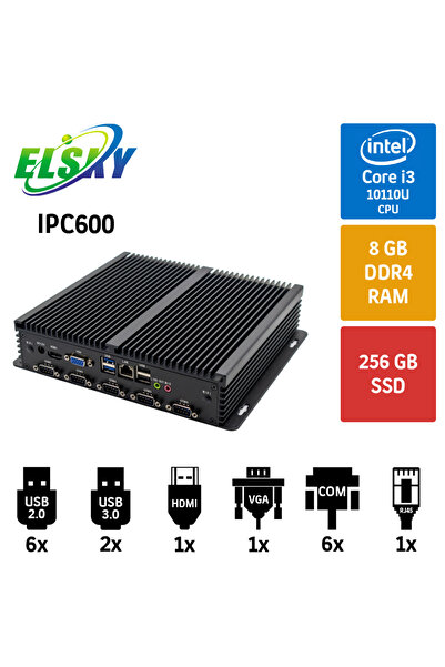 Elsky IPC600 Intel Core i3 10110U 8GB 256GB SSD Endüstriyel Mini Pc