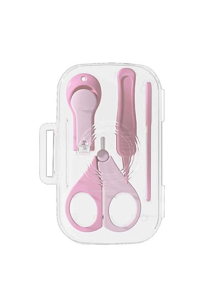 Royal Set de îngrijire a unghiilor pentru bebeluși 4 în 1 cu cutie de depozitare texturată, 0-6 ani, roz