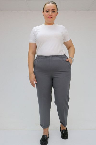 Eslina 59009 Large Size Double Leg Trousers with Elastic Waist - Anthracite