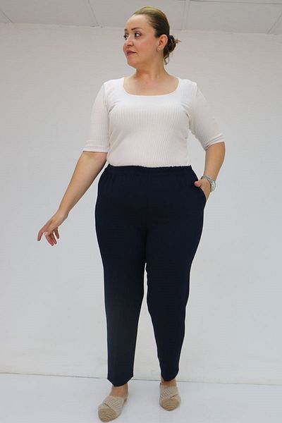 Eslina 59015 Plus Size Borupaça Crepe Trousers - Navy Blue