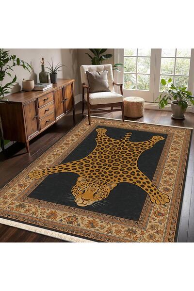 Markaev Leopar Vintage Baskılı Dokuma Taban Halı 301 YNG