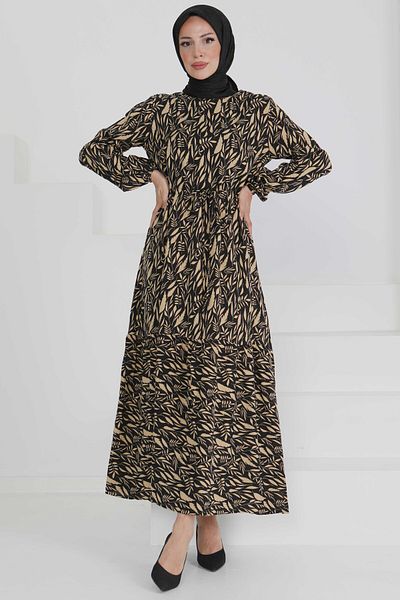 TOFİSA Waist Tie Dress Mink - 27494
