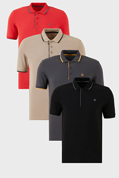 Buratti Βαμβακερή λεπτή εφαρμογή με λεπτομέρεια με κουμπιά γιακά πόλο 4 πακέτ...