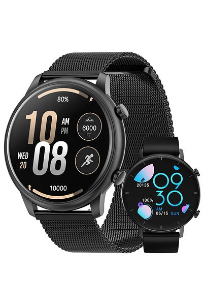 Smart Vibe ACTIVE Smartwatch - Doua Bratari Metalica si Silicon, Monitor Sanatate, Multi Sport, Black