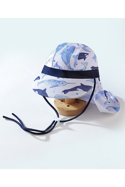 SAPS All Over Dolphin & Whale Printed Swimming Cap - Blue & White
