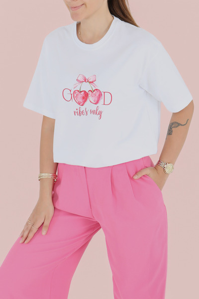 TOFİSA Τυπωμένο κοντομάνικο μπλουζάκι λευκό - 27500