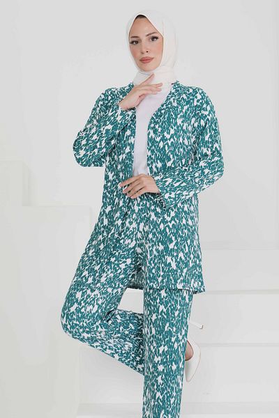 TOFİSA Patterned Kimono Set Emerald - 27132
