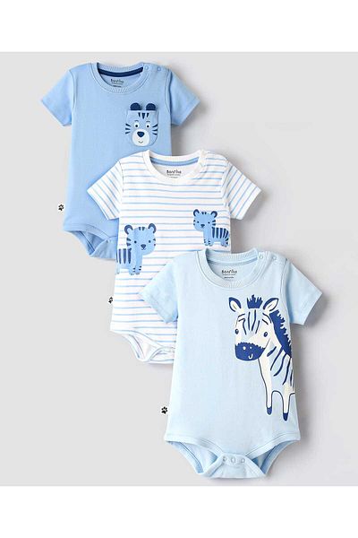 Bonfino 100% Cottons Printed Onesies (Pack of 3) - Multicolor