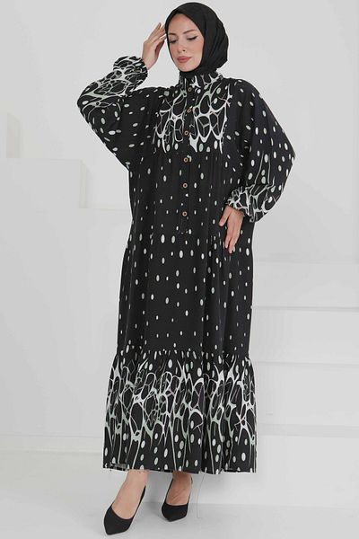 TOFİSA Patterned Buttoned Dress Mint - 27493
