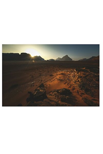 OEM Pictură pe pânză, „Răsărit de soare peste deșertul stâncos”, Singurătate, Seninătate, Peisaj, Strălucire, Apus de soare, Munte