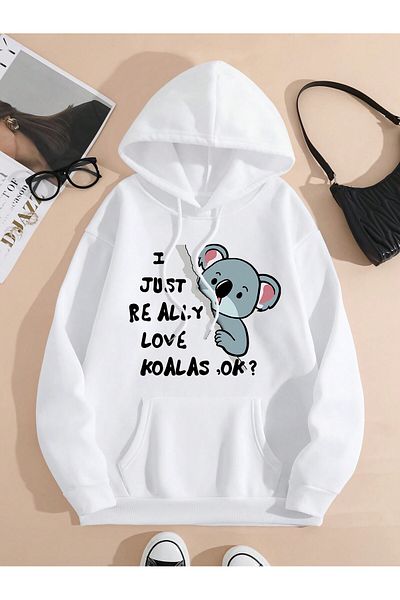 aynewmoda Cartoon Graphics, Logo, Kangaroo Pocket and Lace-Up Hoodie
