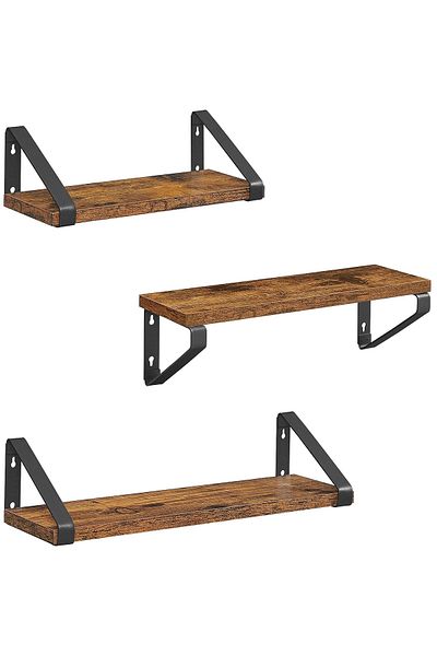 VASAGLE Raft de perete, set de 3 piese 30cm, 35cm și 40cm, 2 opțiuni de montare, maro rustic și negru