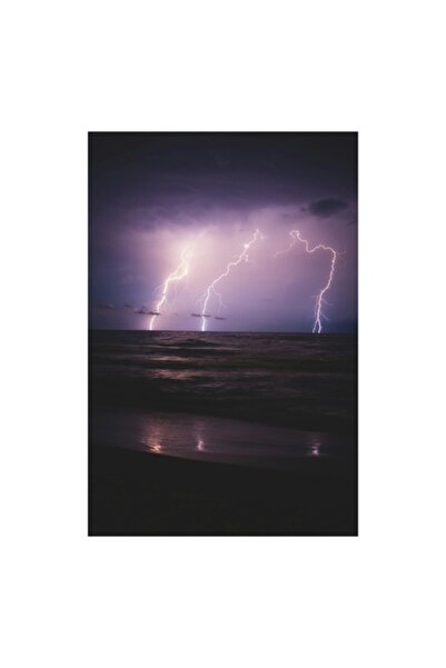 OEM Tablou Canvas, 'Furtuna de vara pe mare', Fulger, Cer, Noapte, Apa, Stral...