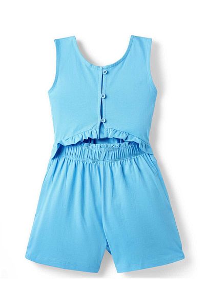 Primo Gino Primo Gino Cotton Sleeveless Jumpsuit with Gathered Waist - Blue