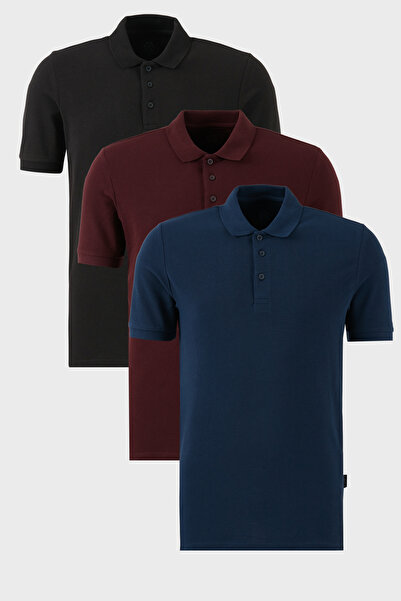 Buratti Βαμβακερό κανονικό κουμπιά γιακά πόλο 3 πακέτο μπλουζάκια ανδρικό μπλ...