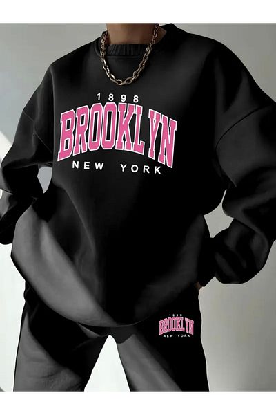 FUFLUNS Brooklyn Printed Unisex Oversize Circle Neck Bottom/Upper Tracksuit Set