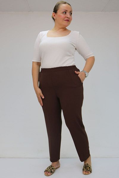Eslina 59015 Large Size Borupaça Crepe Trousers - Brown