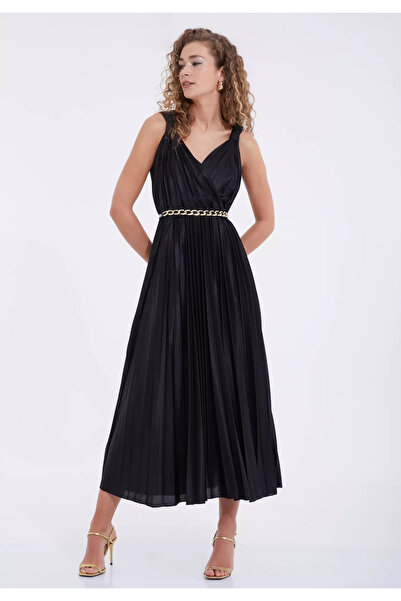 Fervente Rochie elegantă midi neagră fără mâneci Alice - L(40)