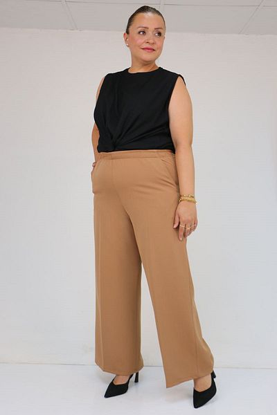 Eslina 59017 Large Size Loose Pants with Elastic Waist - Mink