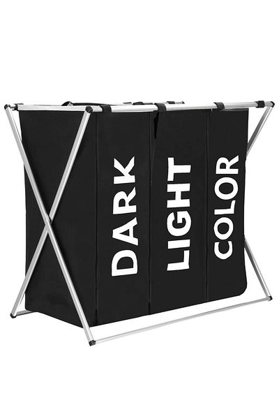 SERSIMO Cos de rufe cu 3 compartimente, cadru aluminiu, 68x40x60cm, 146 litri, negru
