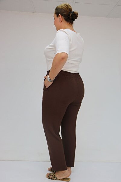 Eslina 59015 Large Size Borupaça Crepe Trousers - Brown