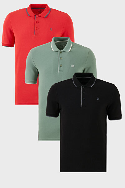 Buratti Tricou din bumbac, slim fit, cu dungi, cu nasturi, guler polo, pachet...