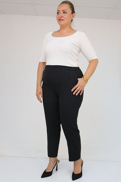 Eslina 59018 Plus Size Pipe Leg Double Fabric Trousers - Black