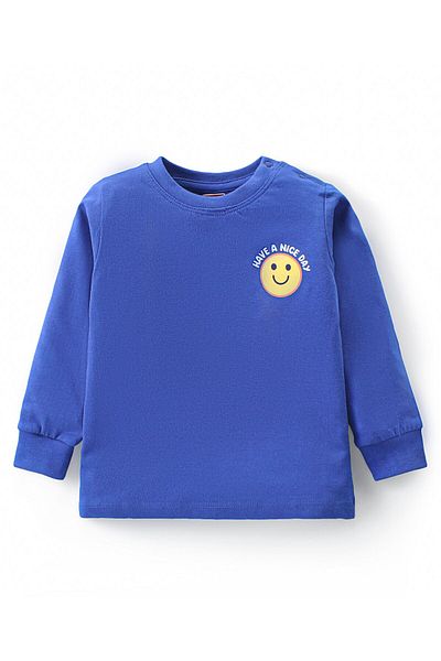 Babyhug Single Jersey Knit Dungaree with Full Sleeves Inner T-Shirt Emoji Print - Navy Blue