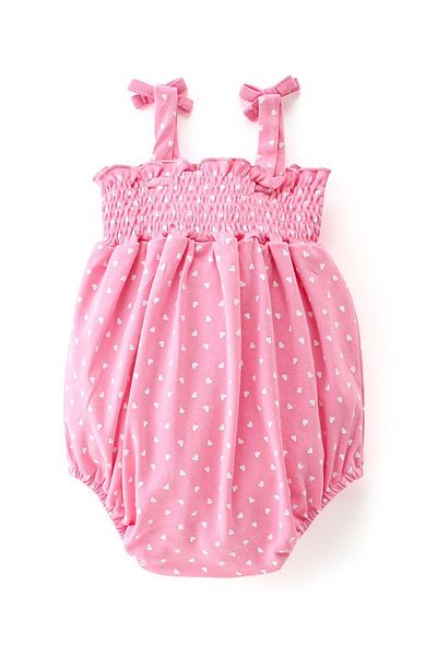 Babyhug 100% Cotton Knit Singlet Onesie with Bow Applique & Heart Print - Pink