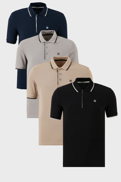 Buratti Βαμβακερή λεπτή εφαρμογή με λεπτομέρεια με κουμπιά γιακά πόλο 4 πακέτ...